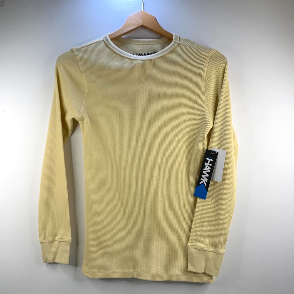 Boys Tony Hawk beige/gold oak/pale yellow crew neck waffle knit thermal shirt